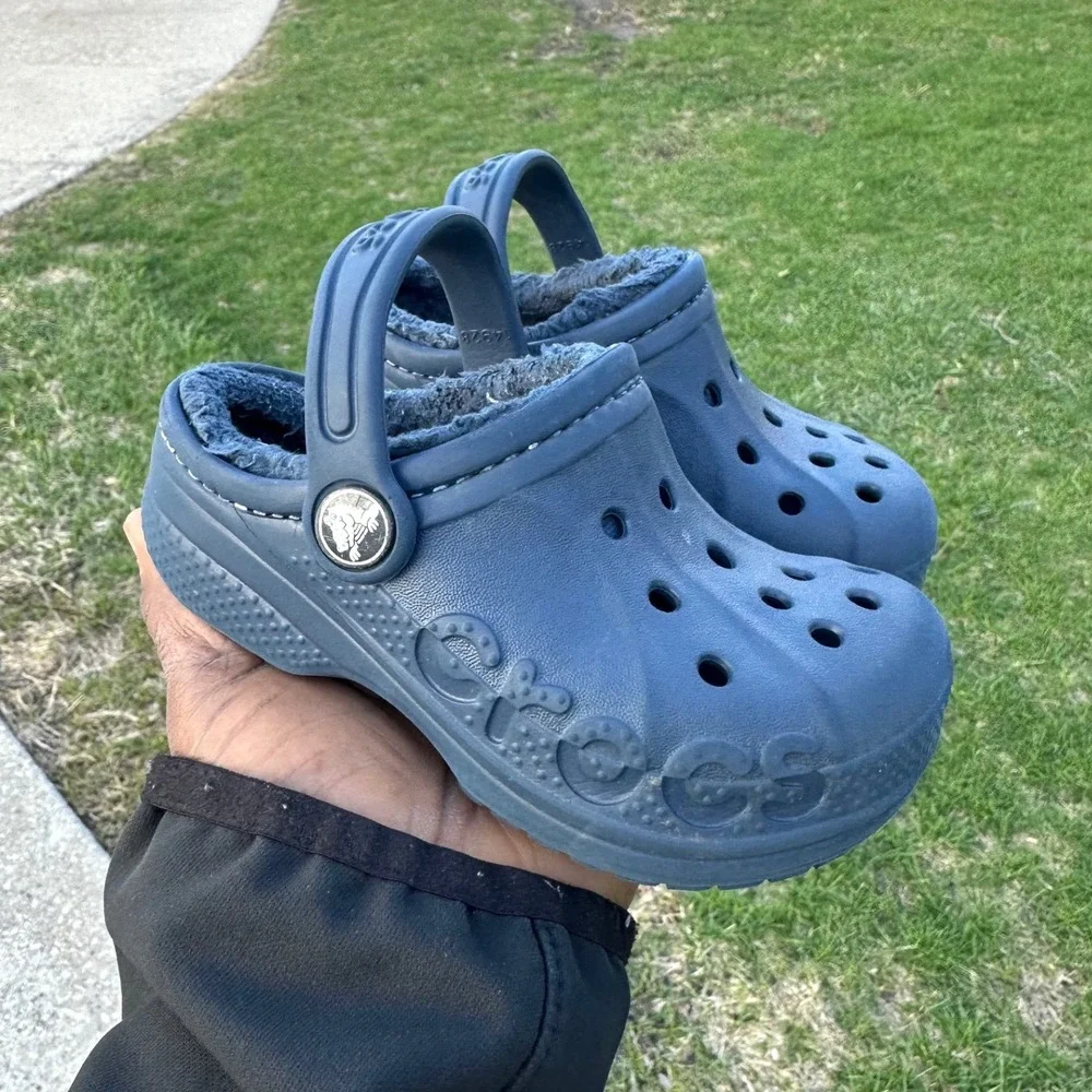 Crocs Kids Baya Lined Fuzzy Clogs Toddler‎ Boy Size 8 Blue Sandals